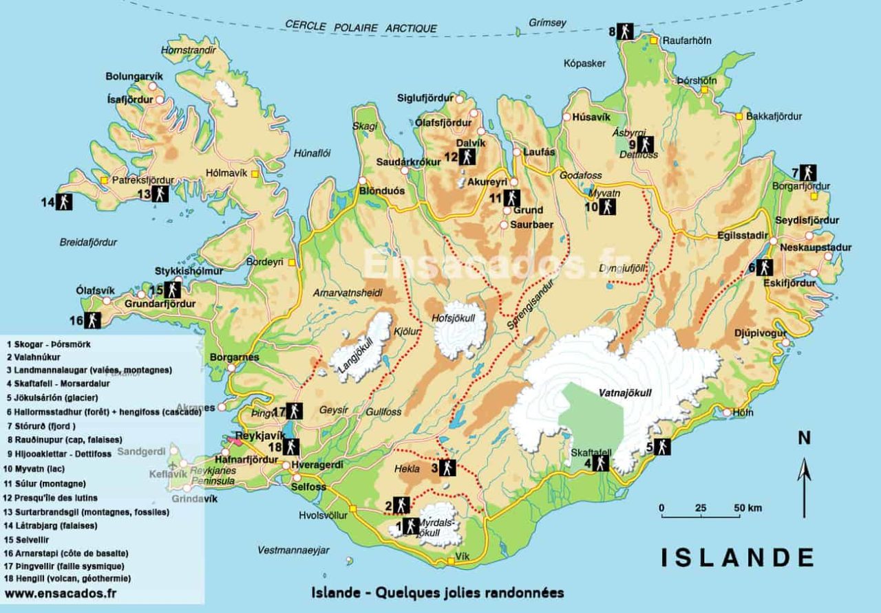 Carte Islande randonnées Trek Trail